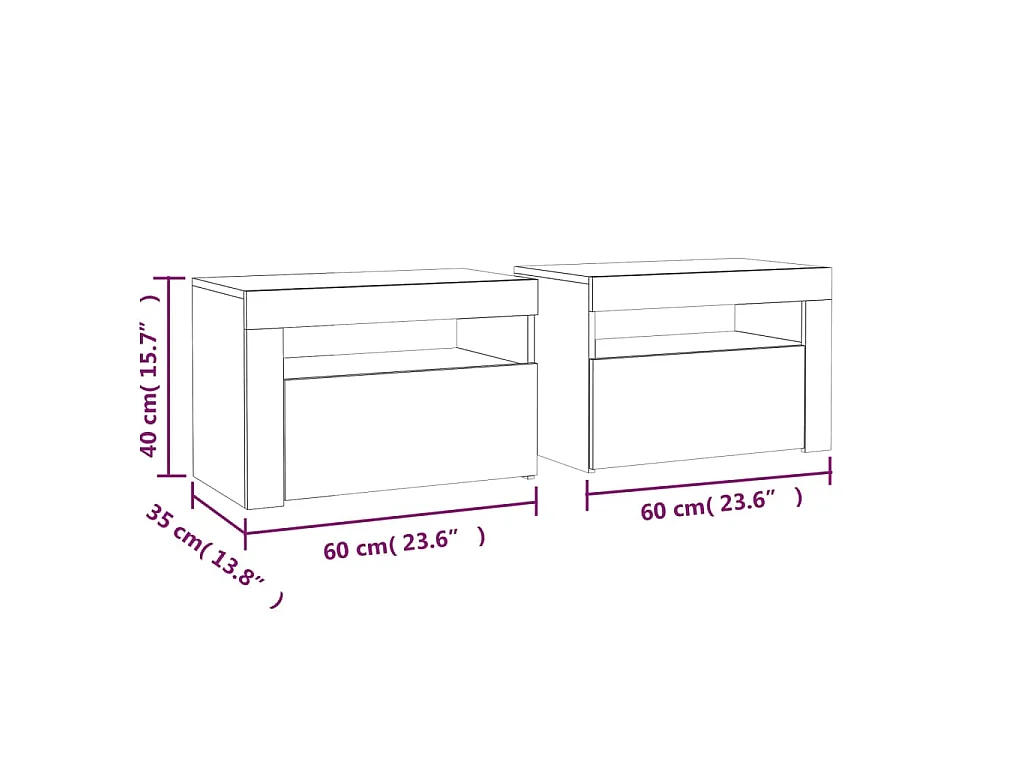 Tables de chevet 2 pcs avec LED chêne fumé 60x35x40 cm