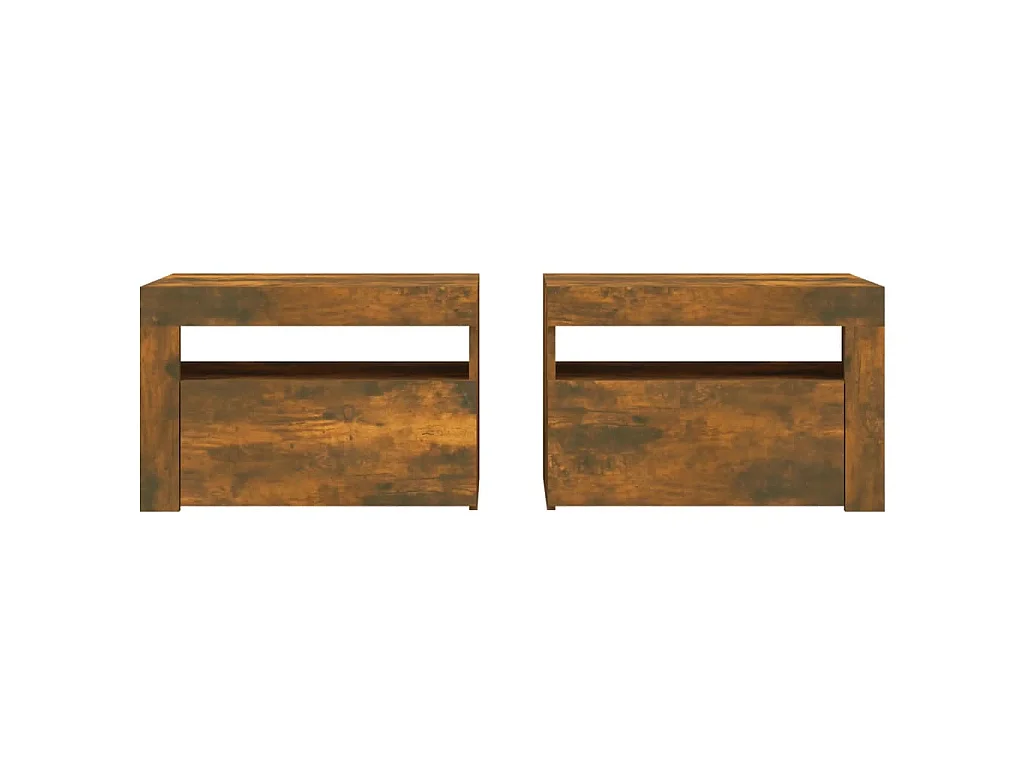 Tables de chevet 2 pcs avec LED chêne fumé 60x35x40 cm