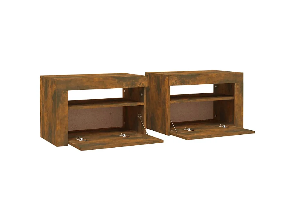 Tables de chevet 2 pcs avec LED chêne fumé 60x35x40 cm