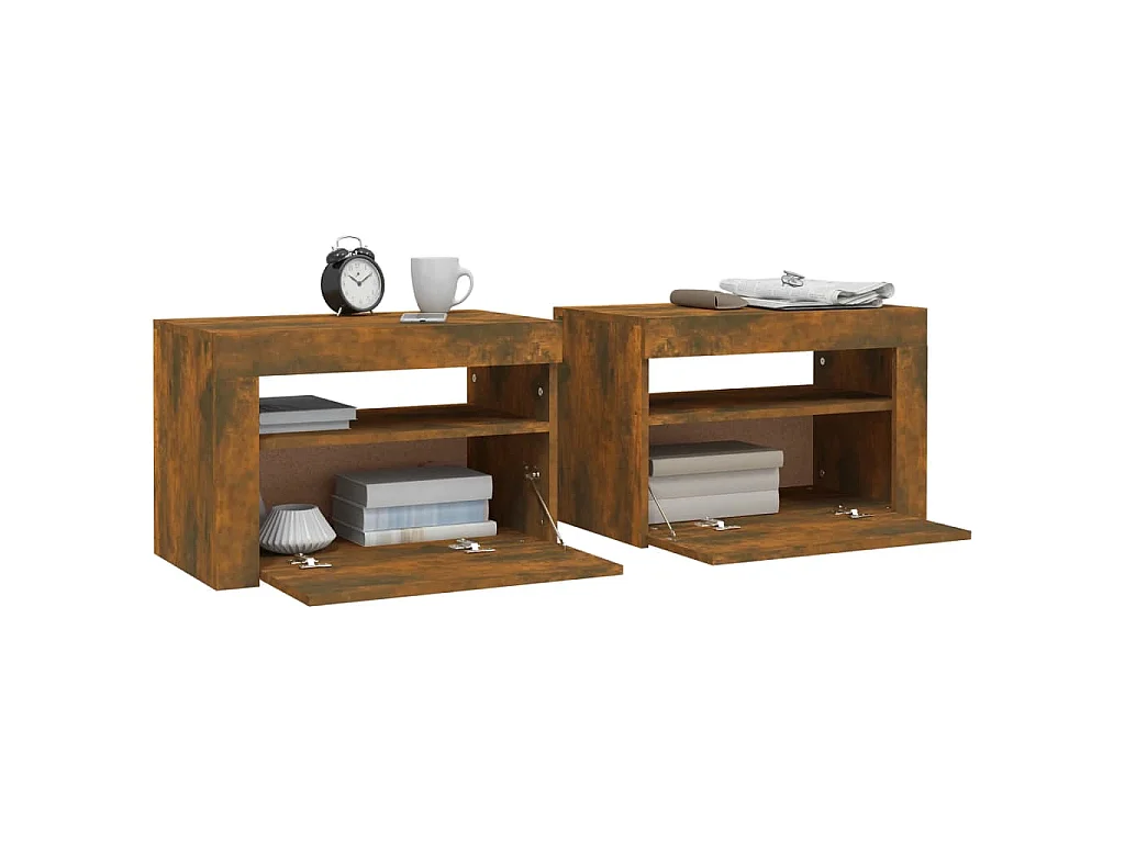 Tables de chevet 2 pcs avec LED chêne fumé 60x35x40 cm
