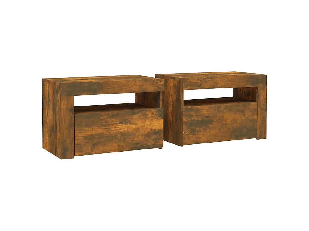 Tables de chevet 2 pcs avec LED chêne fumé 60x35x40 cm