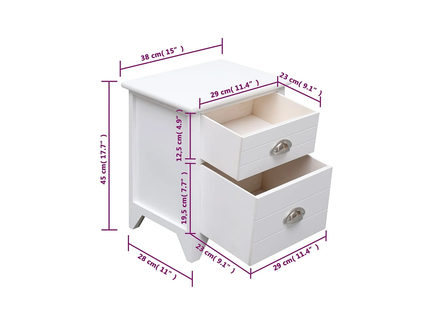 Table de chevet 2 pcs avec 2 tiroirs Blanc