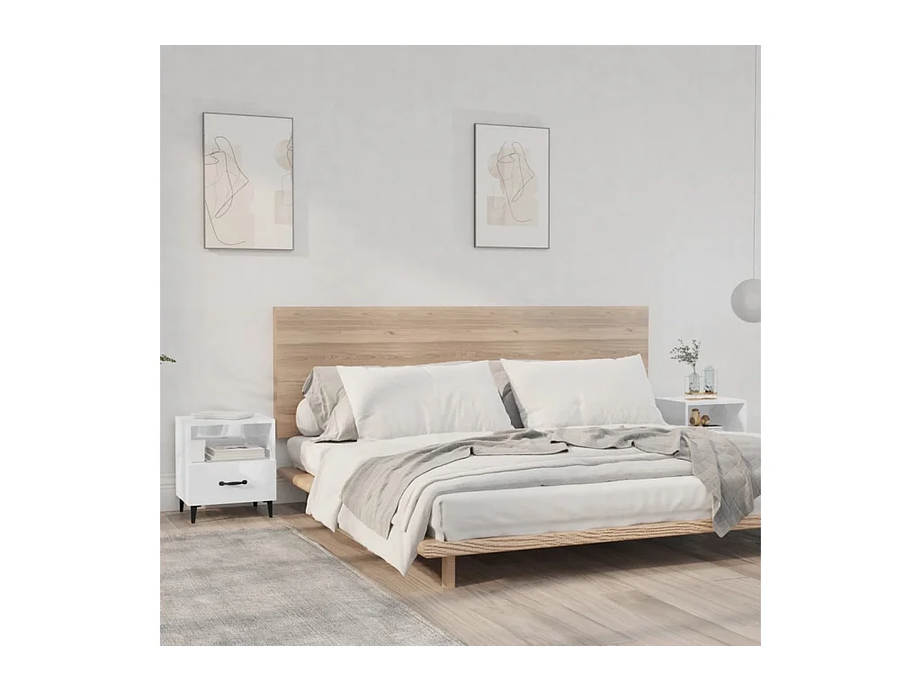 Tables de chevet 2 pcs Blanc brillant Bois d'ingénierie