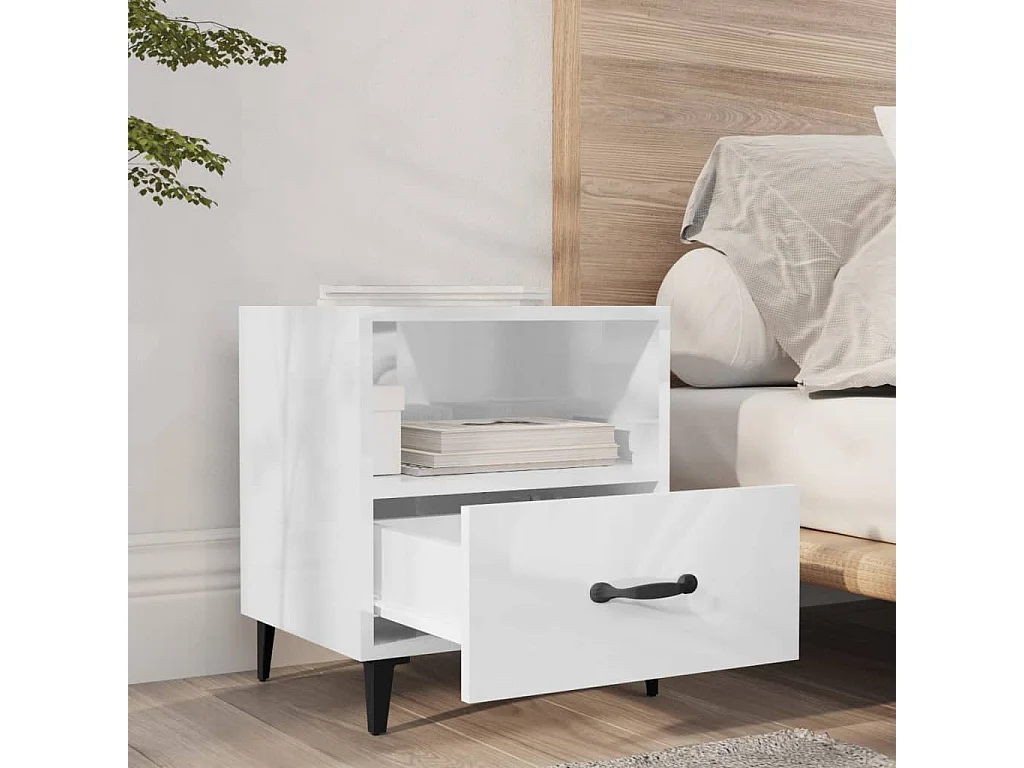Tables de chevet 2 pcs Blanc brillant Bois d'ingénierie
