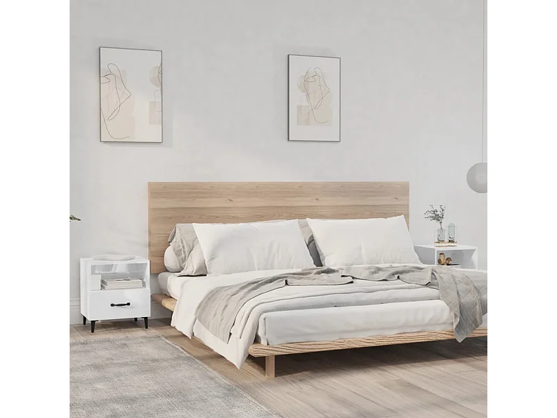 Tables de chevet 2 pcs Blanc brillant Bois d'ingénierie