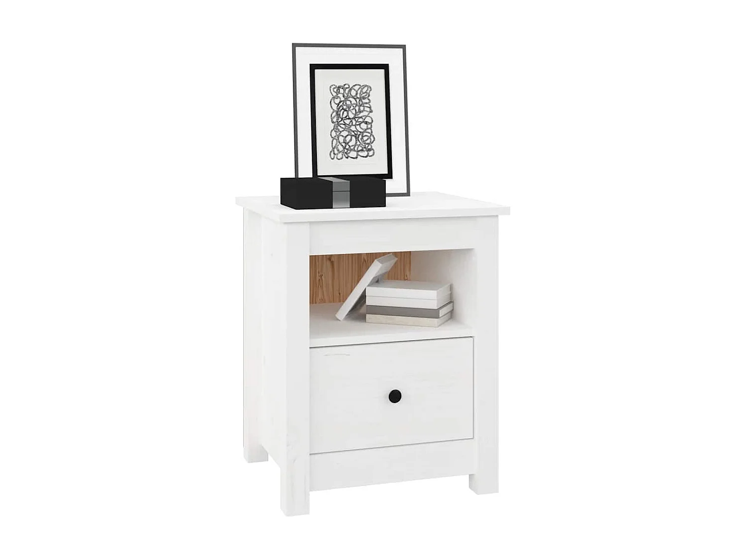 Mesa de cabeceira 40x35x49 cm madeira de pinho maciça branco