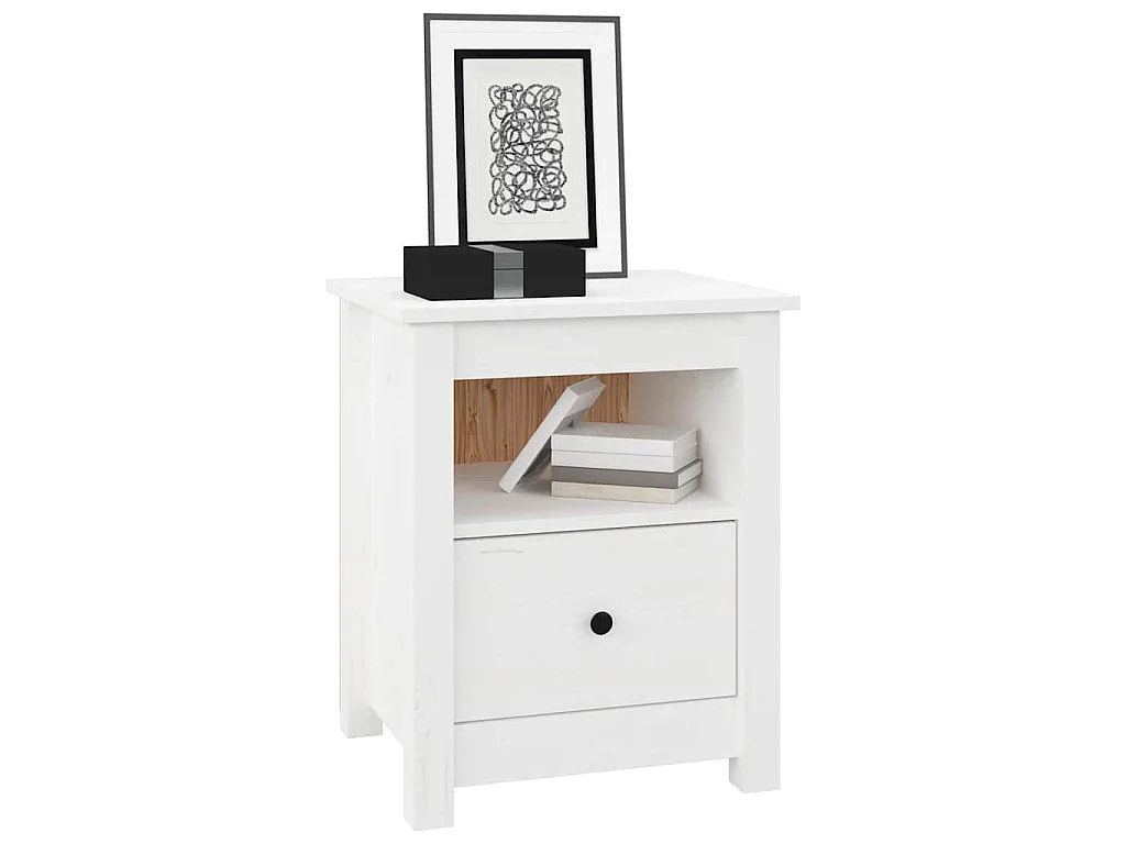Table de chevet Blanc 40x35x49 cm Bois de pin massif