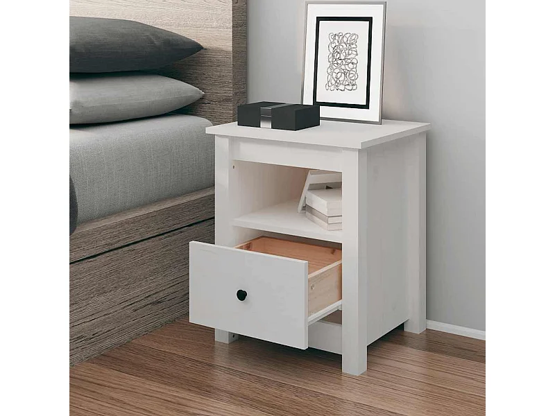 Table de chevet Blanc 40x35x49 cm Bois de pin massif