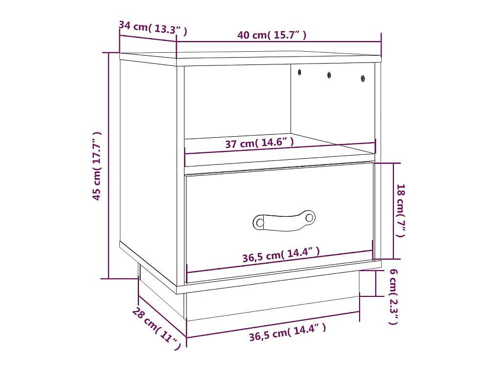 Table de chevet Noir 40x34x45 cm Bois de pin massif