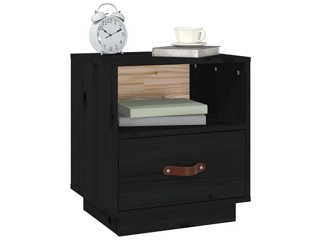 Table de chevet Noir 40x34x45 cm Bois de pin massif