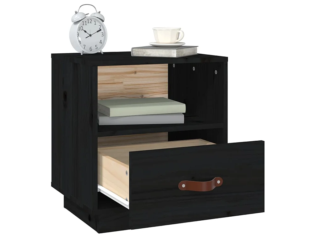 Table de chevet Noir 40x34x45 cm Bois de pin massif