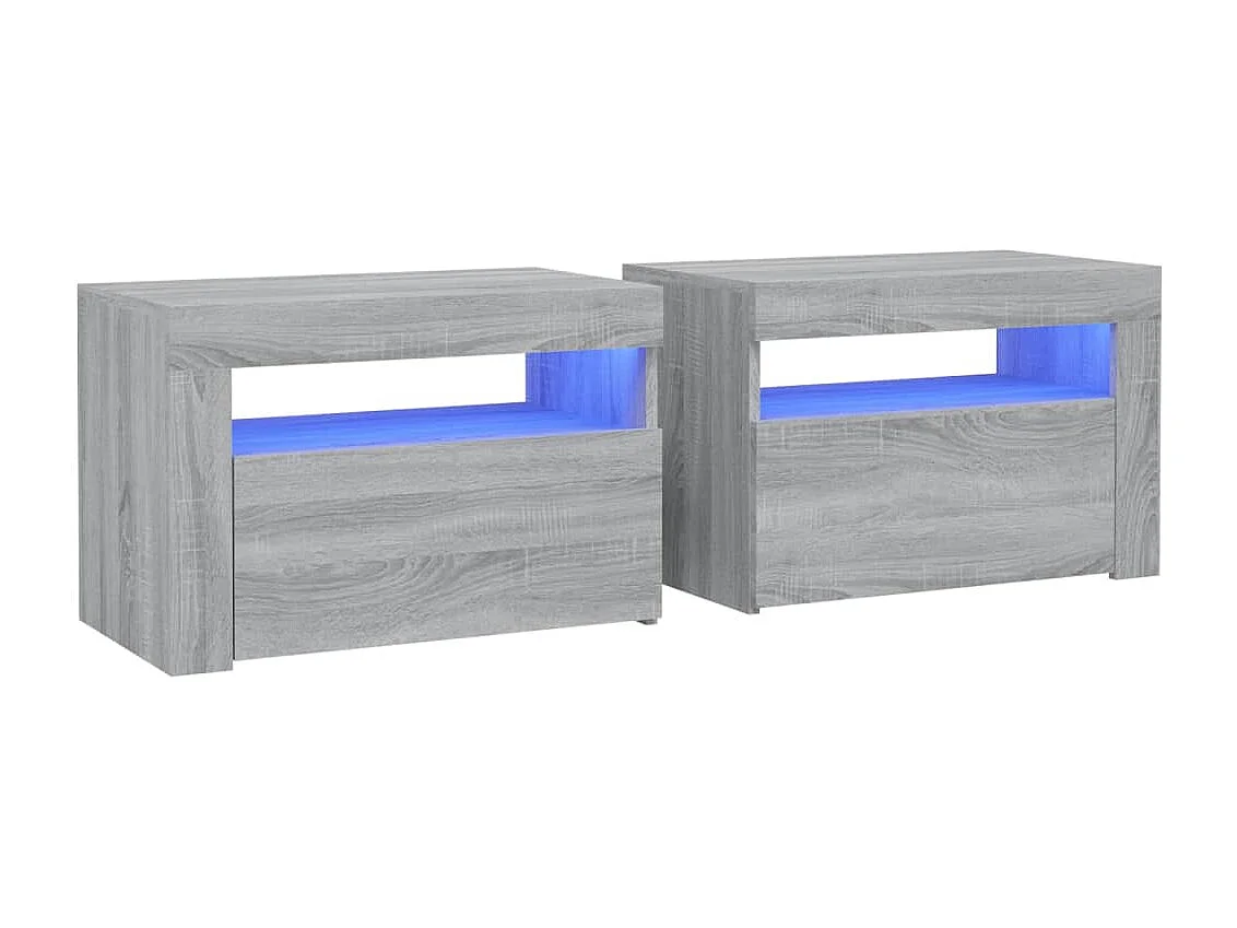 Mesas de cabeceira com LEDs 2 pcs 60x35x40 cm sonoma cinza