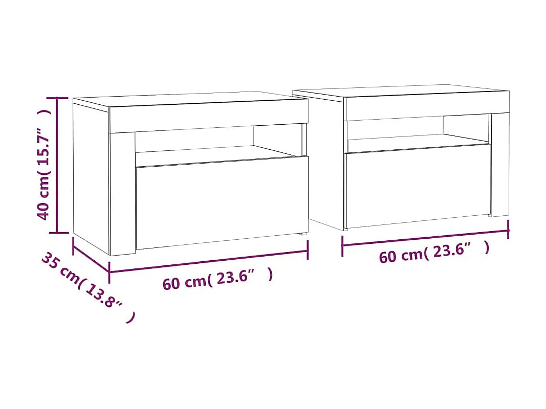 Mesas de cabeceira com LEDs 2 pcs 60x35x40 cm sonoma cinza