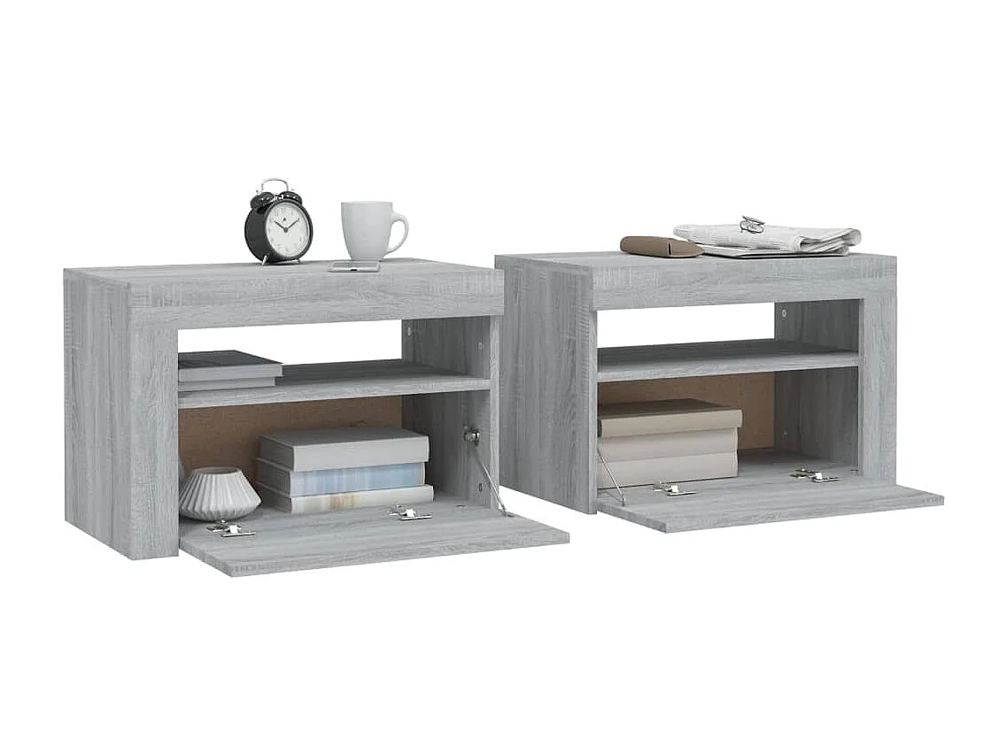 Mesas de cabeceira com LEDs 2 pcs 60x35x40 cm sonoma cinza