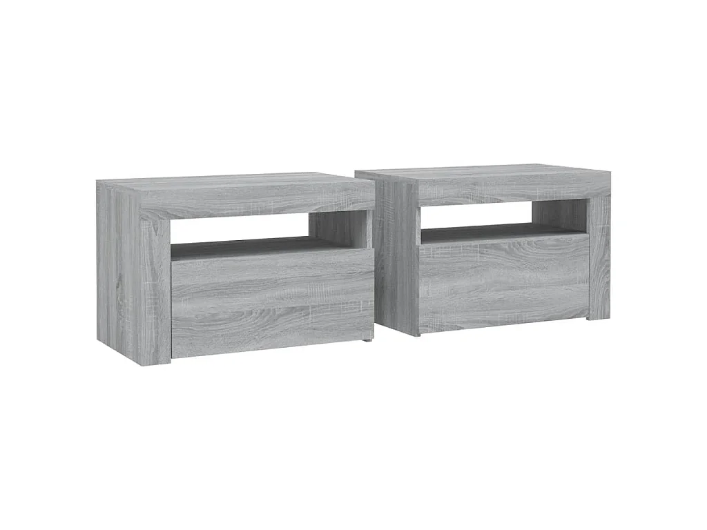 Tables de chevet 2 pcs avec LED sonoma gris 60x35x40 cm