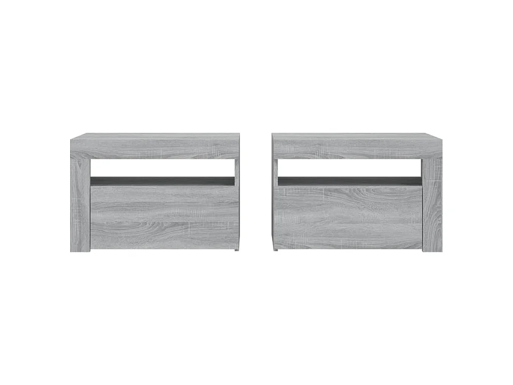 Tables de chevet 2 pcs avec LED sonoma gris 60x35x40 cm