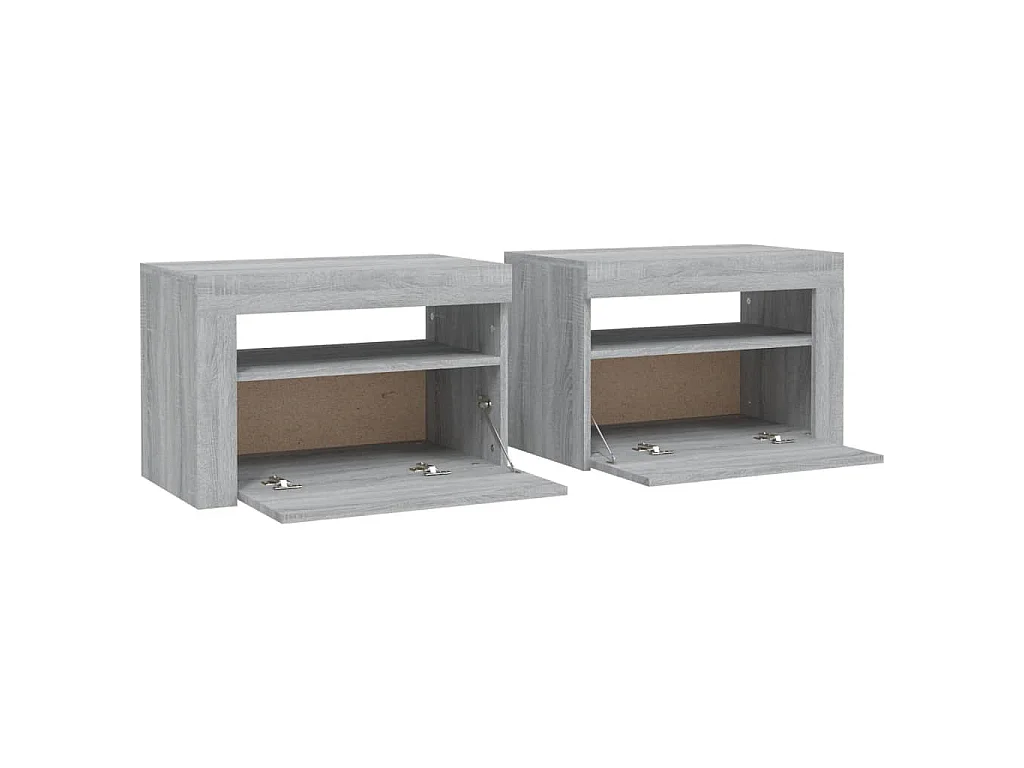 Tables de chevet 2 pcs avec LED sonoma gris 60x35x40 cm