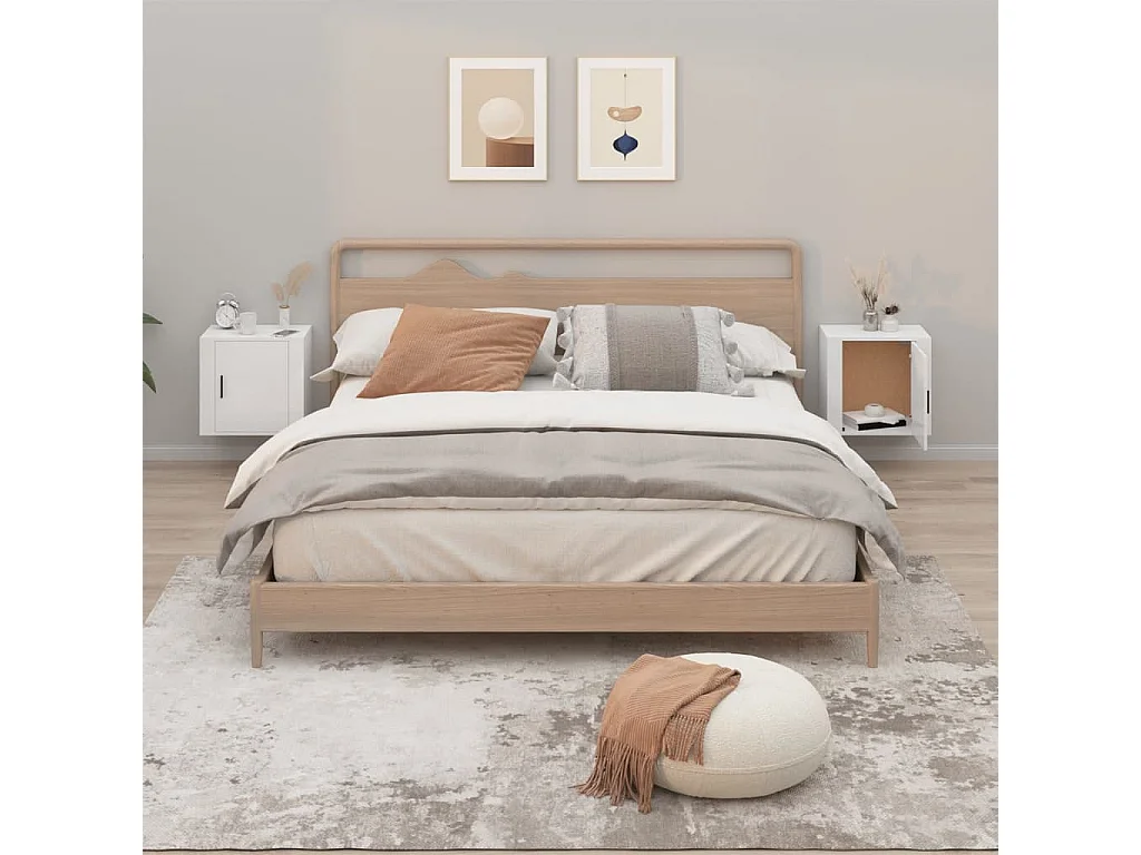 Tables de chevet murales 2 pcs Blanc brillant 50x30x47 cm
