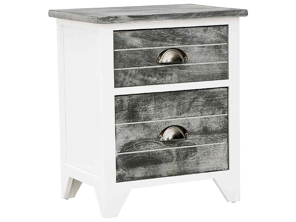 Table de chevet Gris et blanc 38x28x45 cm Bois de Paulownia