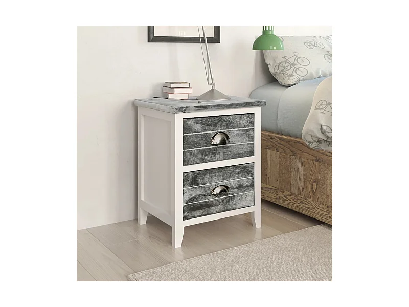 Nachttische 2 Stk. mit 2 Schubladen Grau und Weiß