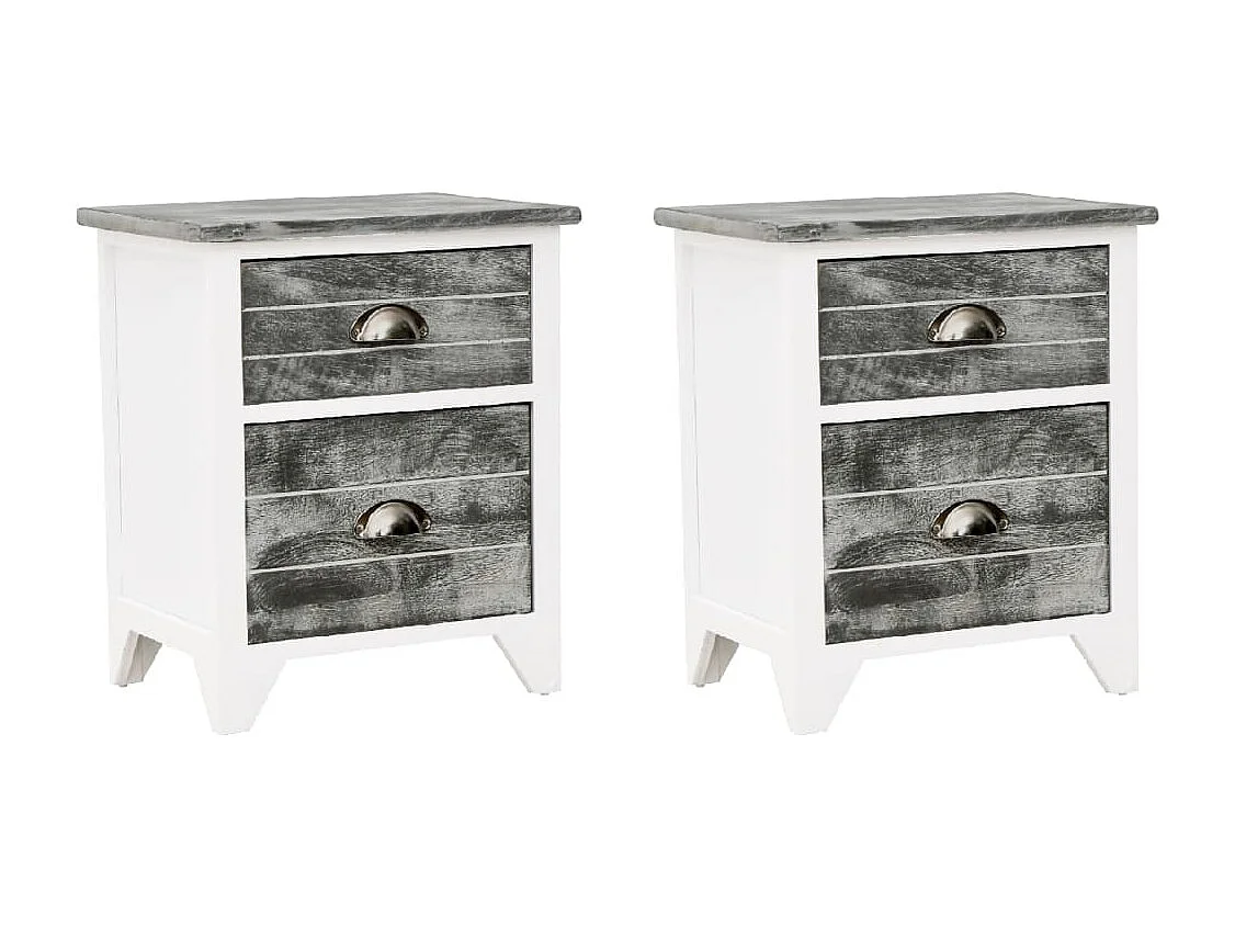 Table de chevet 2 pcs avec 2 tiroirs Gris et blanc