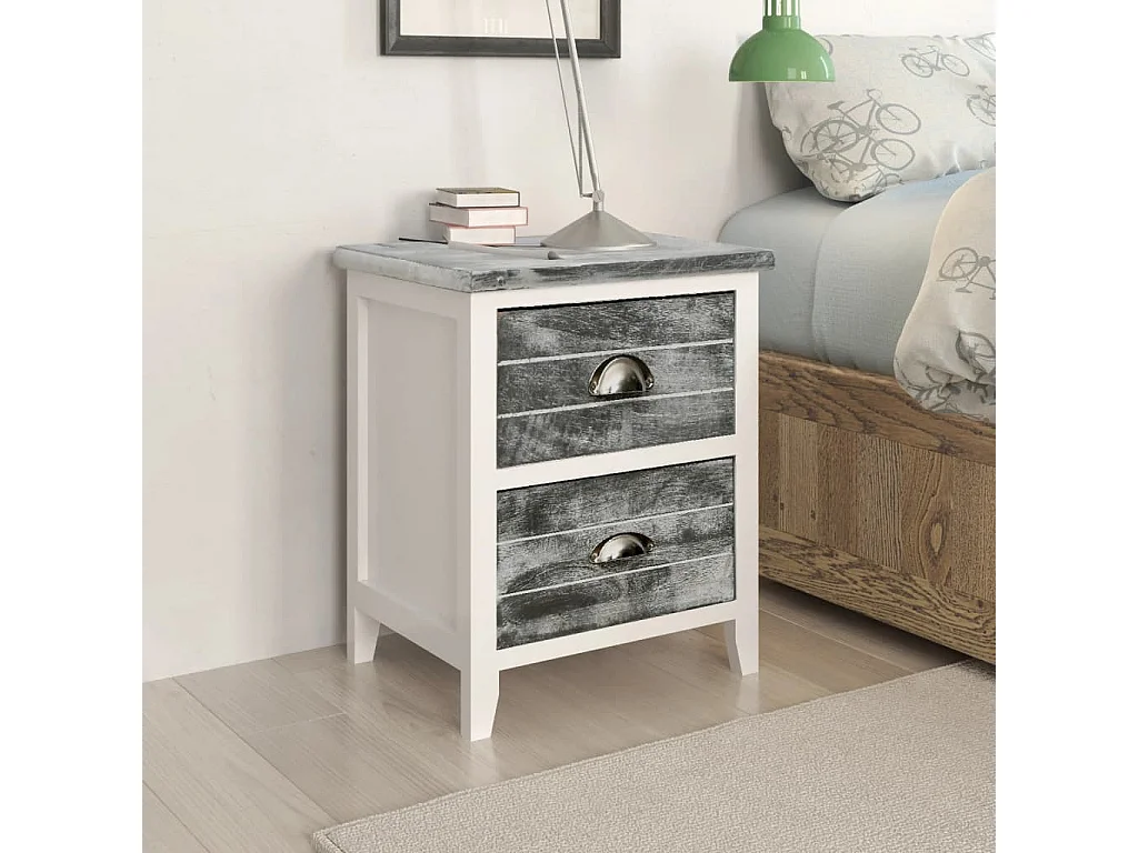 Table de chevet 2 pcs avec 2 tiroirs Gris et blanc