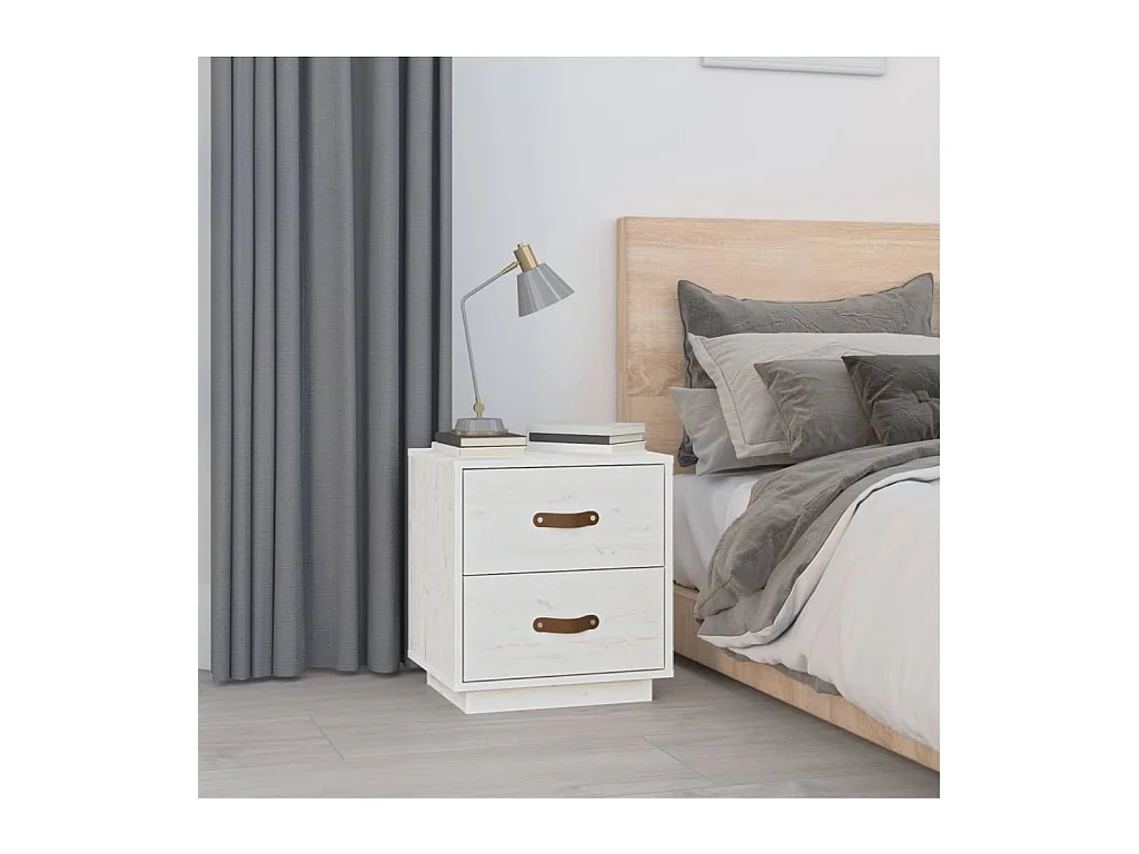   Table de chevet Blanc 40x34x45 cm Bois de pin massif