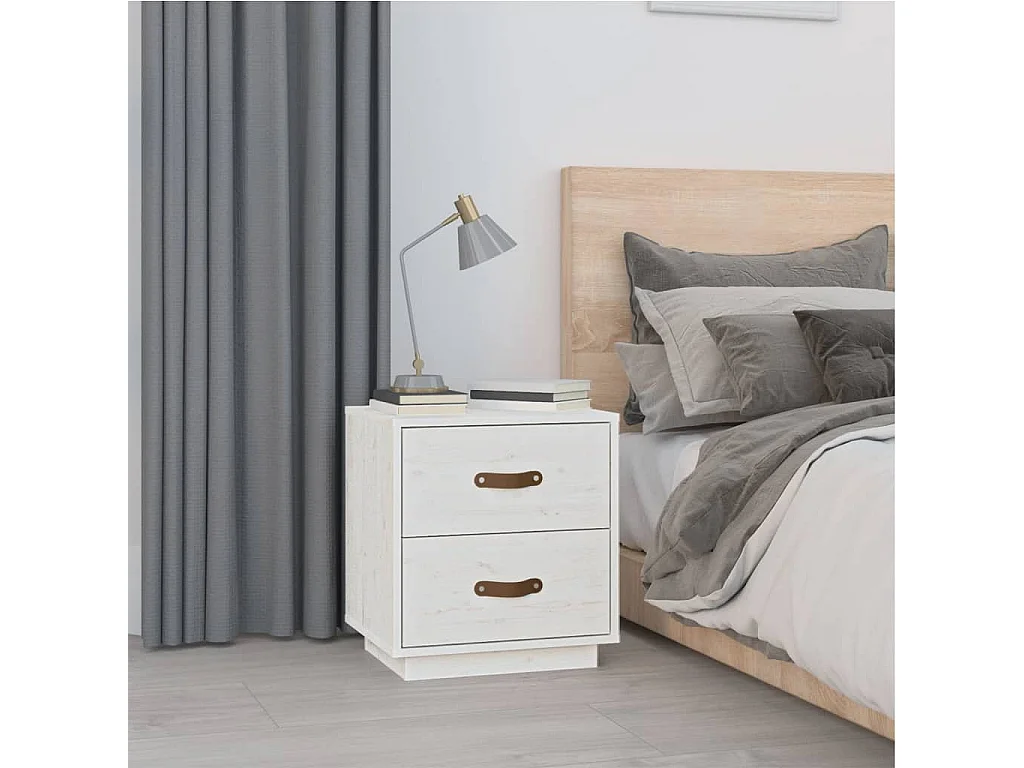   Table de chevet Blanc 40x34x45 cm Bois de pin massif