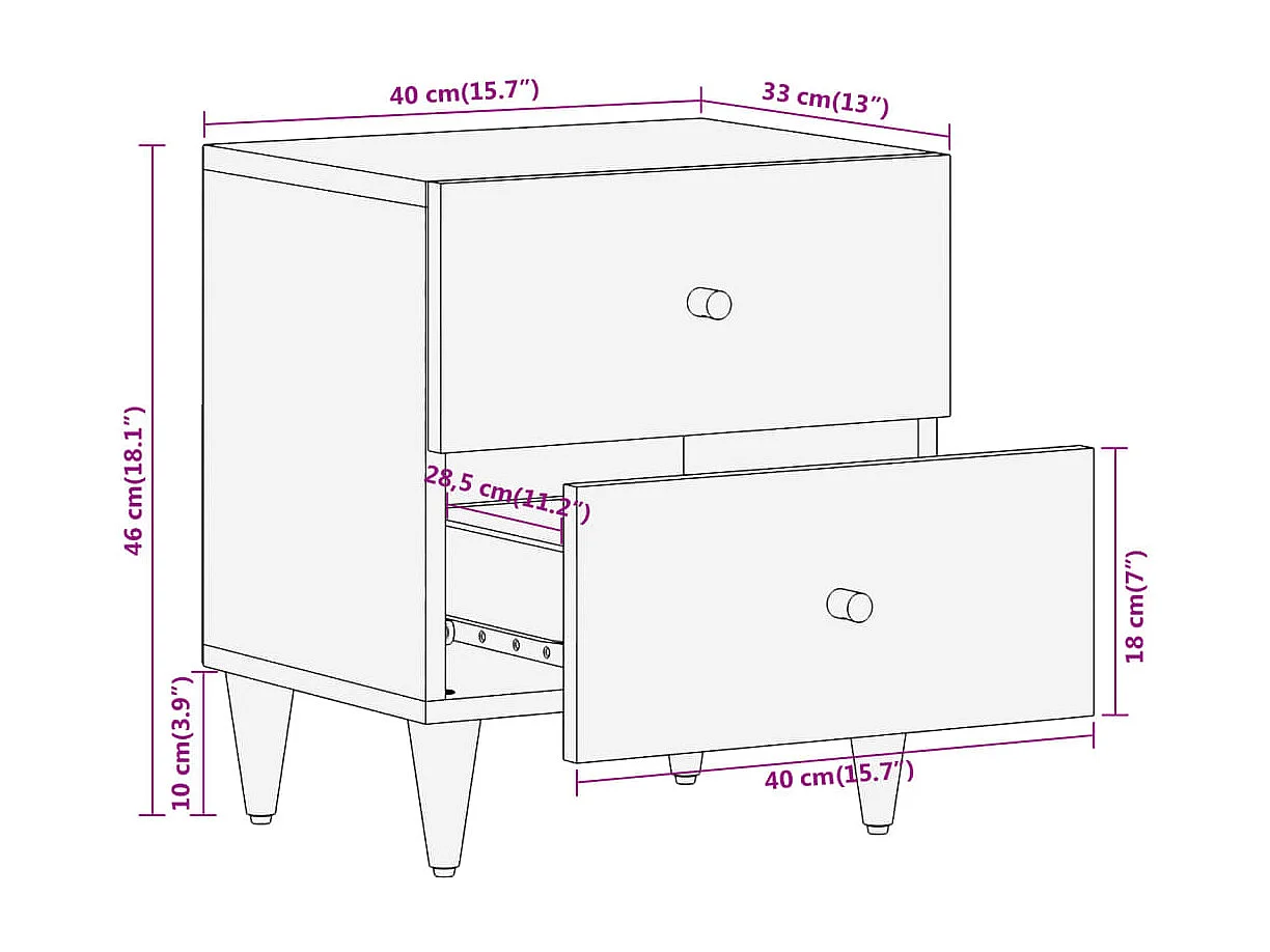 Nachtkastje 40x33x46 cm massief mangohout