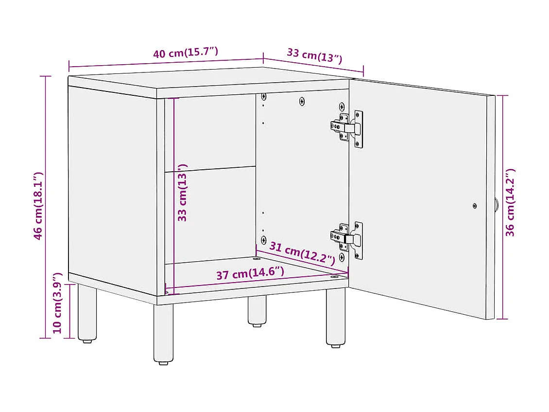 Tables de chevet 2 pcs 40x33x46 cm Bois de manguier solide