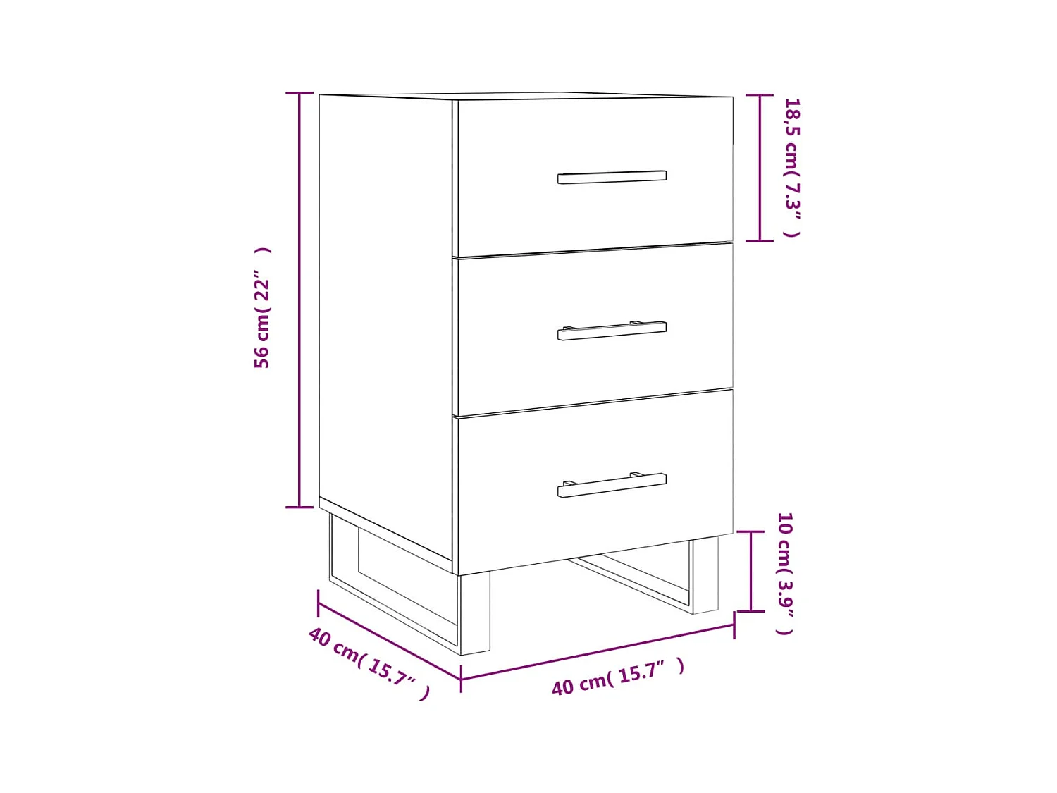 Comodino Nero 40x40x66 cm in Legno Multistrato