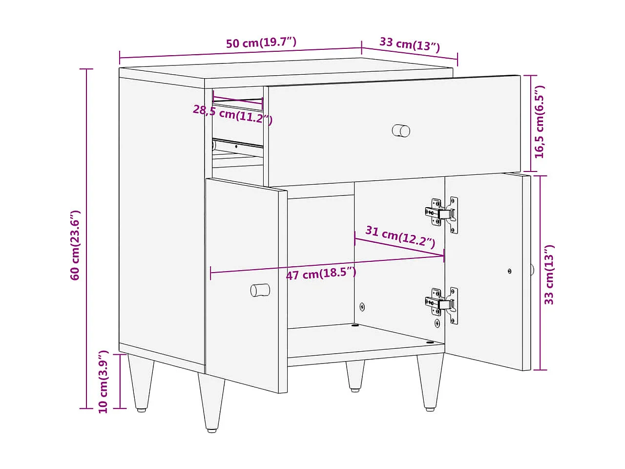 Nachttisch 50x33x60 cm Massivholz Mango