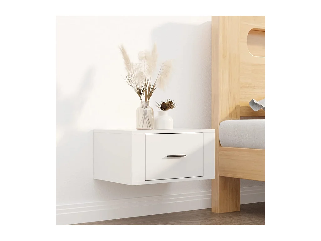 Table de chevet murale Blanc brillant 50x36x25 cm