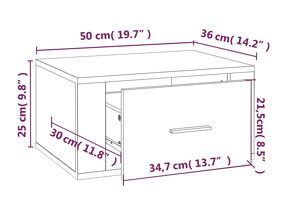 Comodino a Muro Bianco Lucido 50x36x25 cm