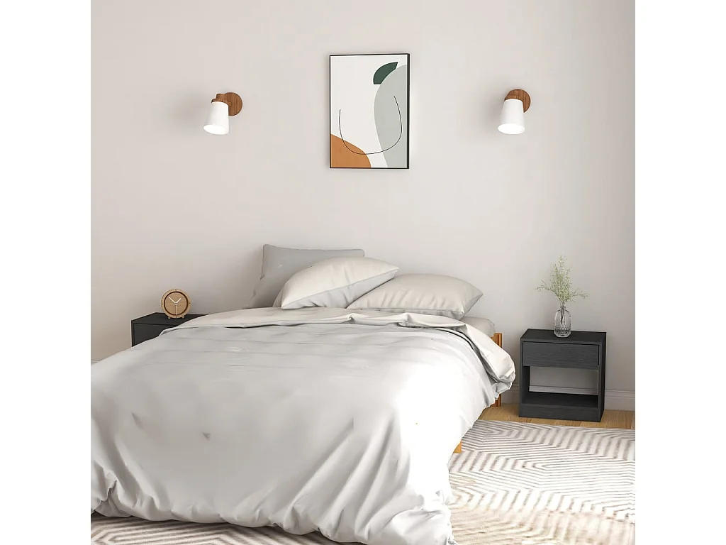 Comodini 2 pz Grigi 40x31x40 cm in Legno Massello di Pino