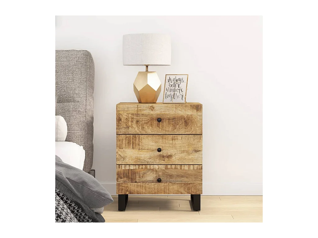 Nachtkastje 50x33x62 cm massief mangohout en bewerkt hout