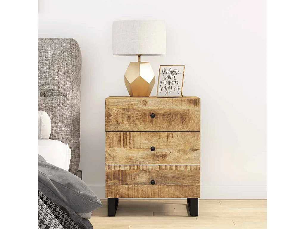 Mesita de noche madera mango madera contrachapada 50x33x62 cm