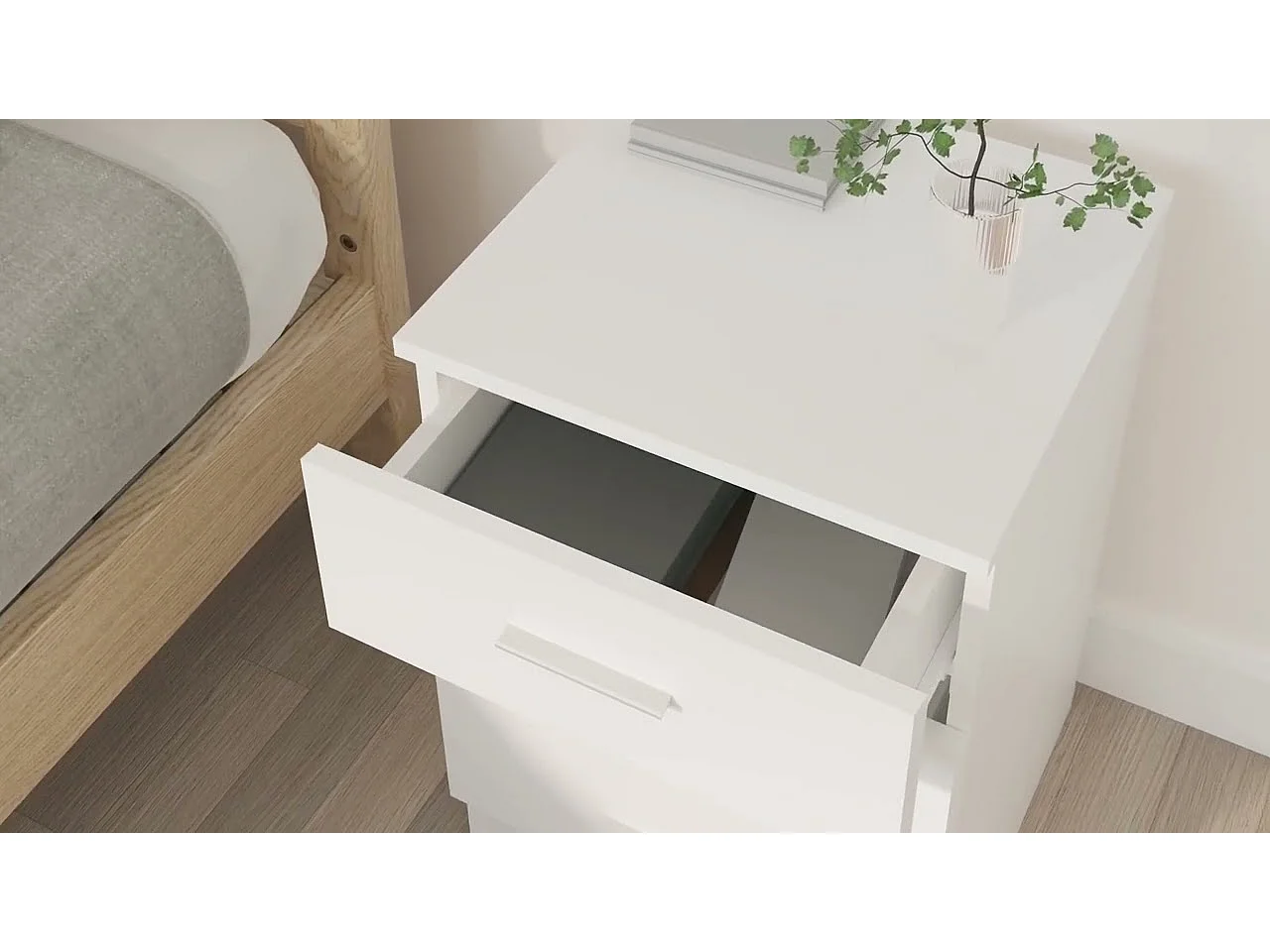 Comodino Bianco 38x35x56 cm in Legno Ingegnerizzato