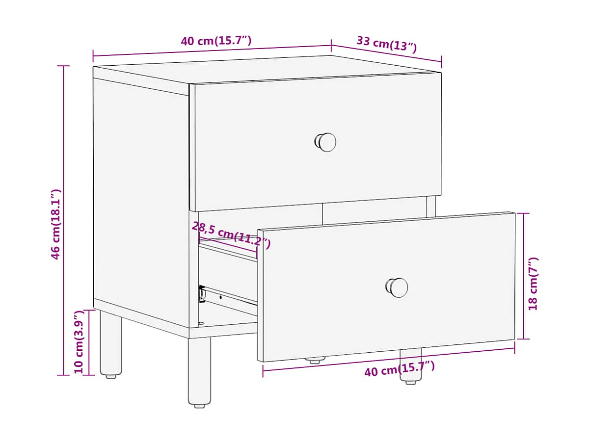 Comodini 2pz 40x33x46 cm in Legno Massello di Mango