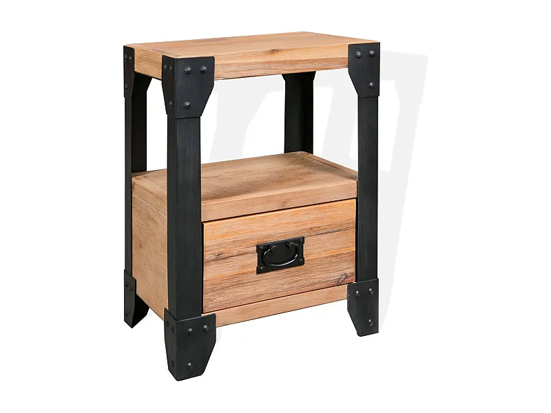 Mesa de cabeceira 40x30x54 cm madeira de acácia maciça e aço