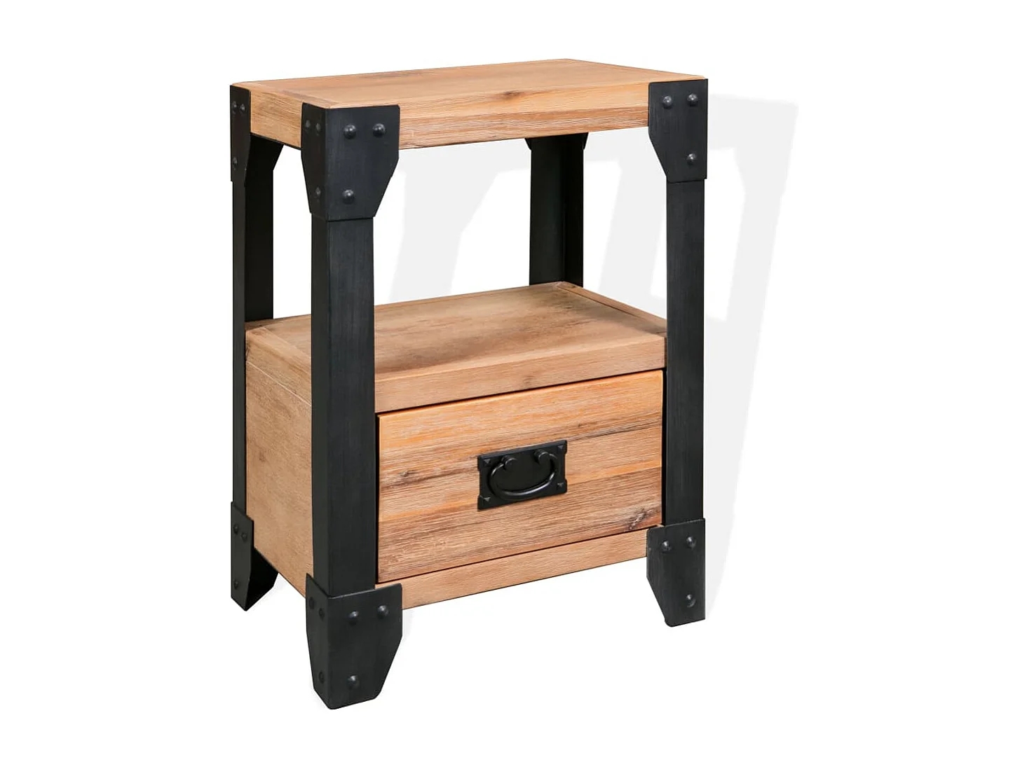 Nachttisch Akazienholz Massiv Stahl 40 x 30 x 54 cm