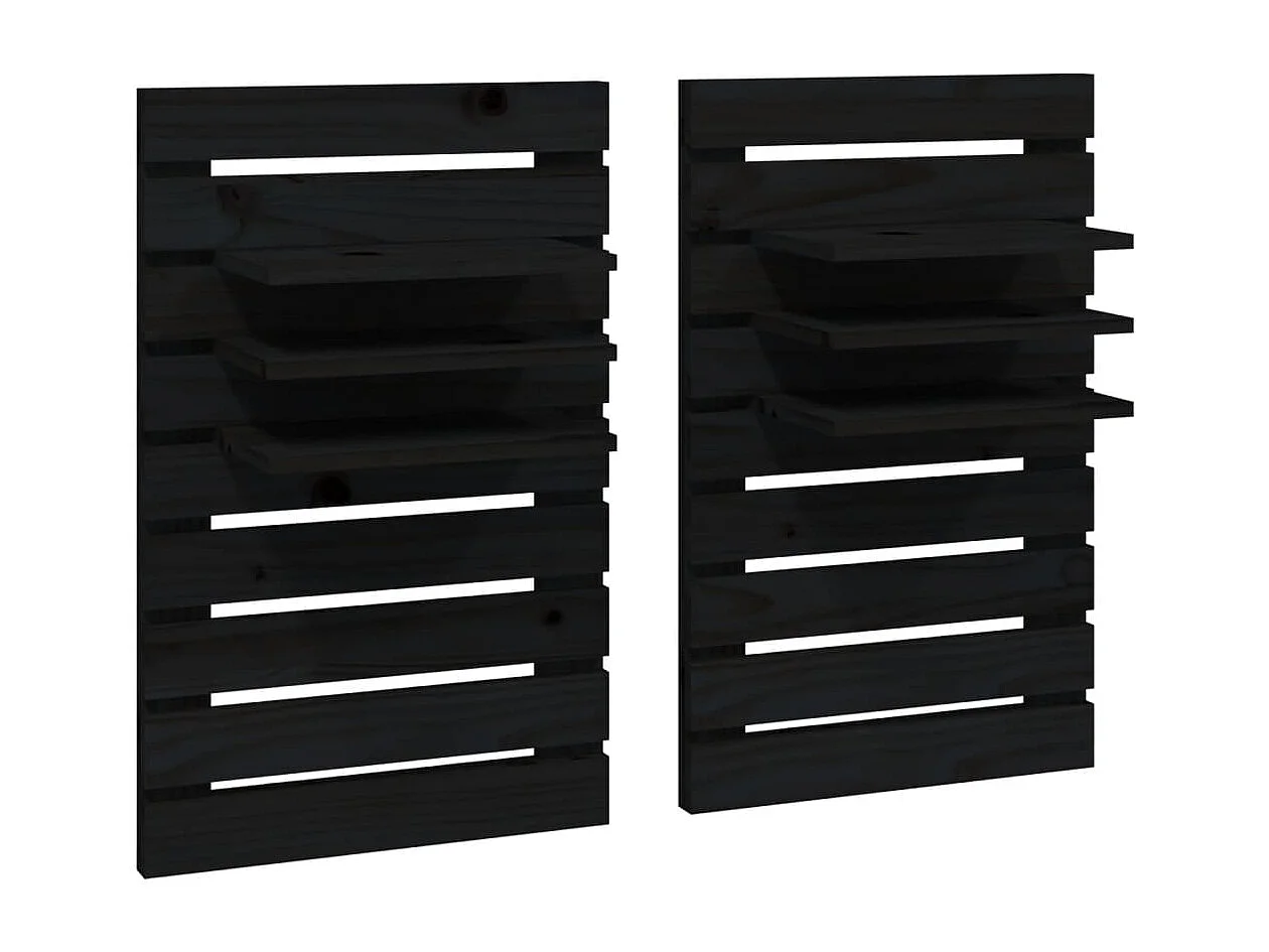 Estantes mesitas de pared 2 uds madera maciza de pino negro