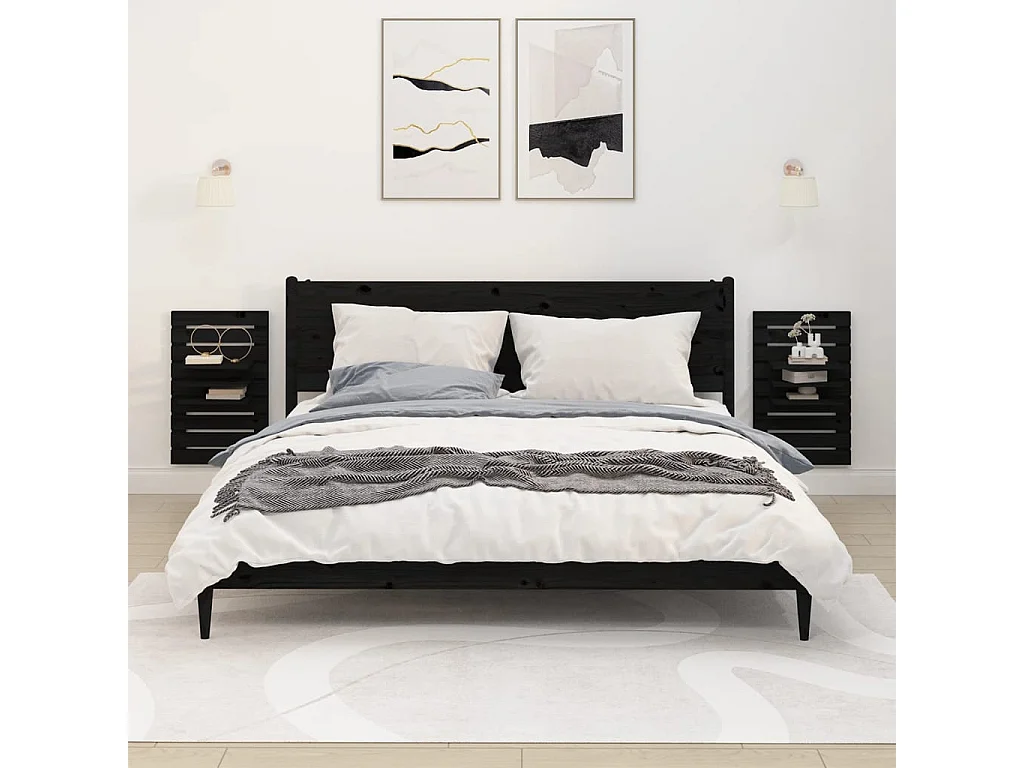 Prateleiras de montagem na parede 2 pcs pinho maciço preto