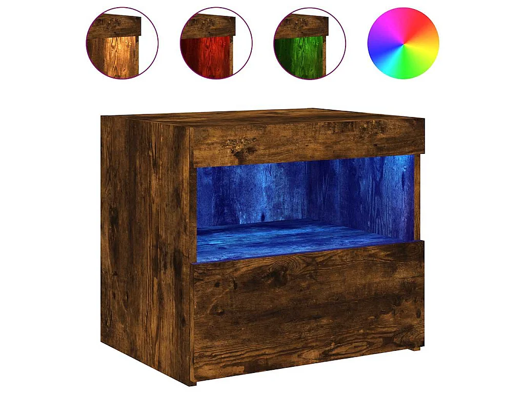 Comodino con Luci LED Rovere Fumo 50x40x45 cm