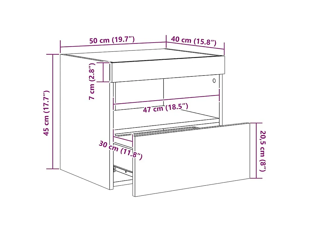 Comodino con Luci LED Rovere Fumo 50x40x45 cm
