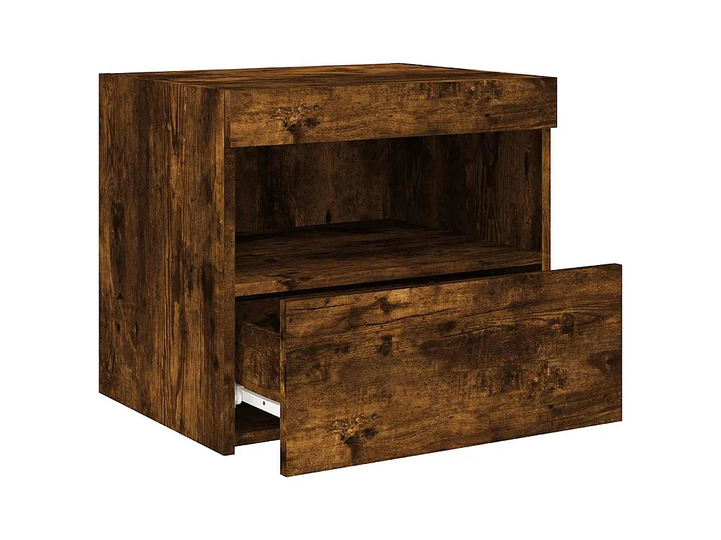 Comodino con Luci LED Rovere Fumo 50x40x45 cm
