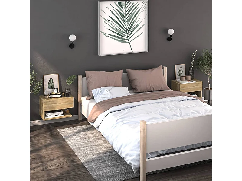 Tables de chevet murales 2 pcs Chêne sonoma