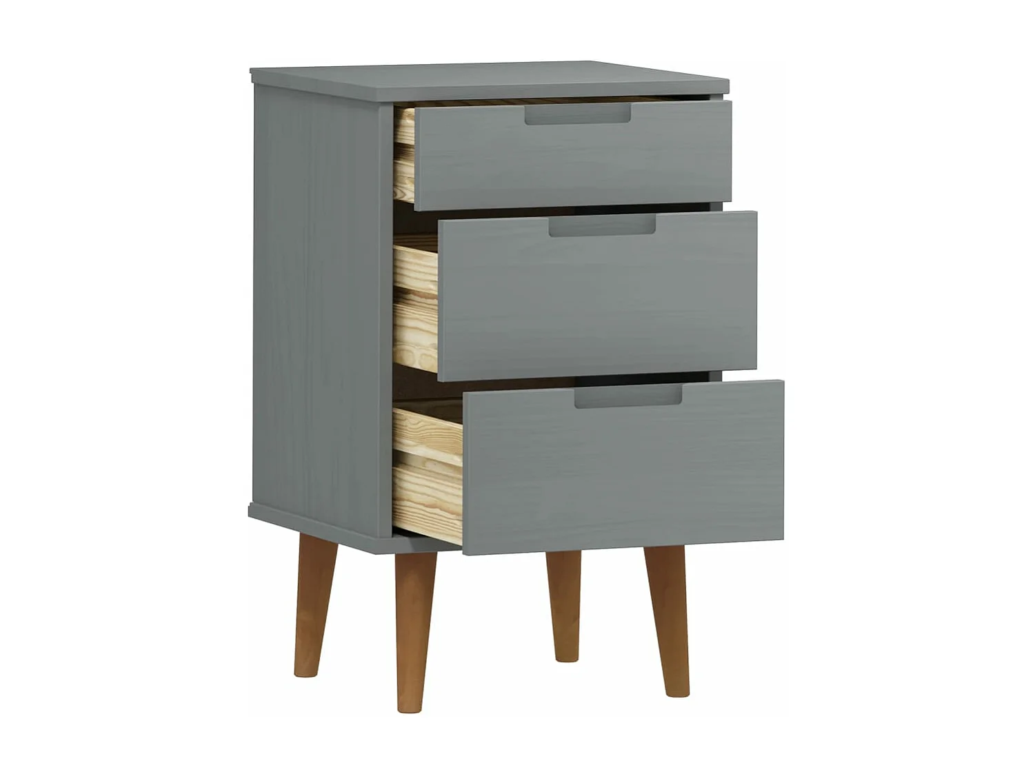 Comodino MOLDE Grigio 40x35x65 cm in Legno Massello di Pino