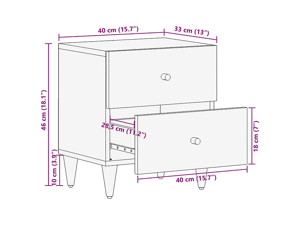 Mesas de cabeceira 2 pcs 40x33x46 cm madeira mangueira maciça