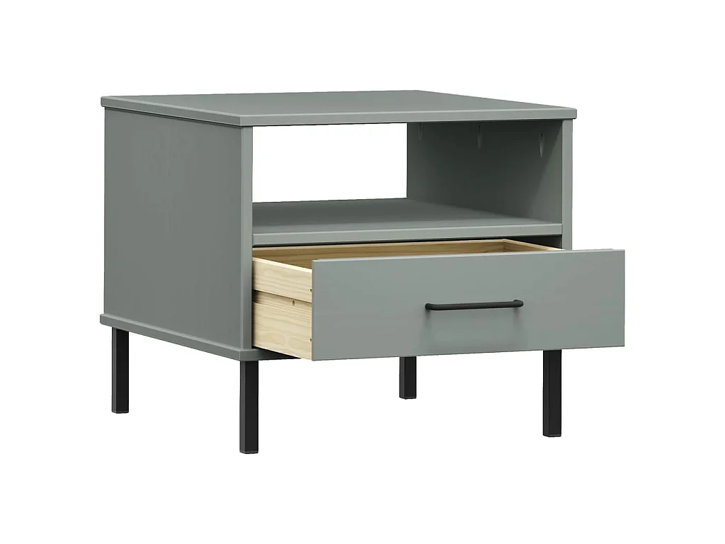 Table de chevet avec pieds en métal Gris Bois pin massif OSLO